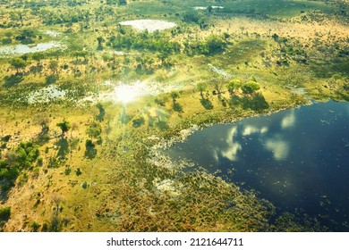 Aerial View Of Okavango Delta Landscape. Botswana, Africa.