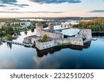 Aerial view of Olavinlinna medieval castle in Savonlinna , Finland