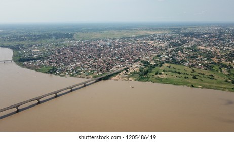 Aerial view of old bridge across the Niger River