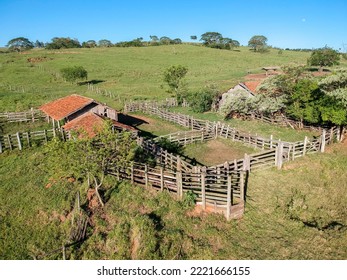 Aerial view of an old cattle wooden stable abandoned in Brazil - Shutterstock ID 2221666155