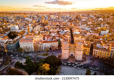 The Aerial View Of The Old Center Of Valencia, A Port City On Spainishs Southeastern Coast