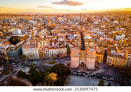 The aerial view of the old center of Valencia, a port city on Spainishs southeastern coast