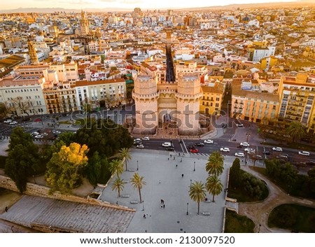 The aerial view of the old center of Valencia, a port city on Spains s southeastern coast