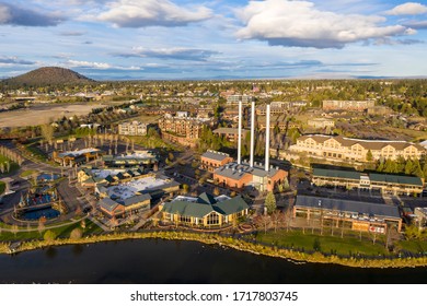 Aerial view of the Old Mill District in Bend, Oregon. 