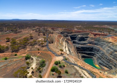 Aerial view from old open cut Goldmine in the Goldfields, Coolgardie, Western Australia