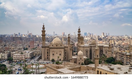 Aerial View Of The Old Part Of Cairo. Mosque-Madrassa Of Sultan Hassan. Cairo. Egypt. Timelapse.