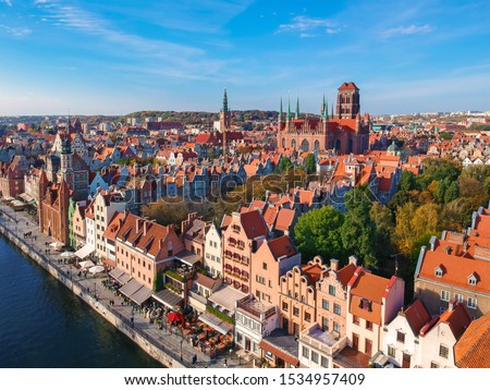 Aerial view of the old town in Gdansk with beautiful architecture, Poland