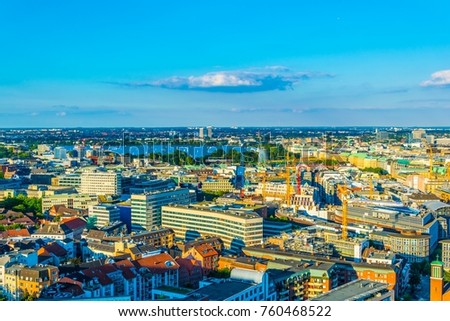 Image, Stock Photo Panorama of Hamburg at the Bismarck Monument