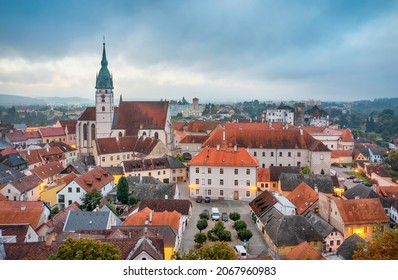 Aerial view of Old Town in Jindrichuv Hradec, South Bohemian Region, Czechia
