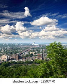 The Aerial View Of Olympic Stadium And Montreal City