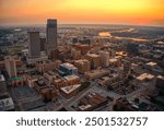 Aerial View of the Omaha, Nebraska Skyline at Dusk