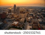 Aerial View of the Omaha, Nebraska Skyline at Dusk