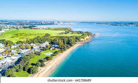 Aerial View On Auckland City Center Over Waitemata Harbour. New Zealand