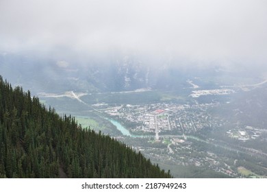 Aerial View On Banff Town Trough Misty Fog