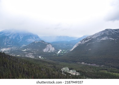 Aerial View On Banff Town And Mountains