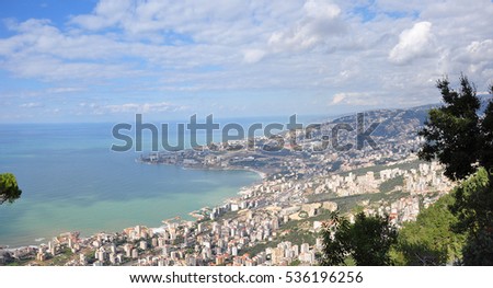 Aerial view on beautiful coast line of Mediterranean sea in Lebanon Jouhieh City