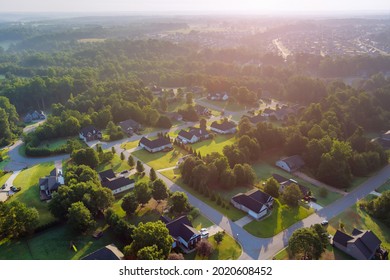 Aerial view on the Boiling Springs town of a small town residential streets roofs the houses landscape in South Carolina USA