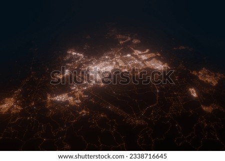 Aerial view on Brasilia (Brazil) from north. Satellite view on modern city at night