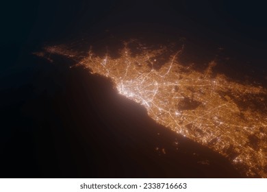 Aerial view on BuenosAires (Argentina) from north. Satellite view on modern city at night