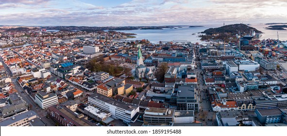 aerial view on the buildings of Kristiansand, Norway at autumn