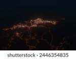 Aerial view on Cairns (Australia) from west. Satellite view on modern city at night
