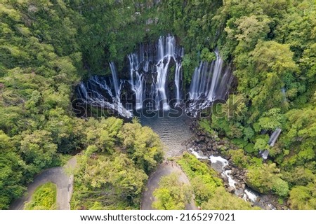 Aerial view on the Cascade Grand Galet and the Langevin basin of La Reunion island