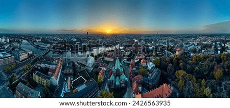 Aerial view on the Cathedral Island (Polish: Ostrow Tumski - the oldest part of the city of Wroclaw (German: Breslau) - city in southwestern Poland, historical region of Silesia, Poland, Europe