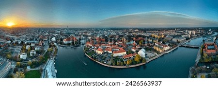 Aerial view on the Cathedral Island (Polish: Ostrow Tumski - the oldest part of the city of Wroclaw (German: Breslau) - city in southwestern Poland, historical region of Silesia, Poland, Europe