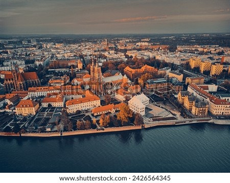 Aerial view on the Cathedral Island (Polish: Ostrow Tumski - the oldest part of the city of Wroclaw (German: Breslau) - city in southwestern Poland, historical region of Silesia, Poland, Europe, EU