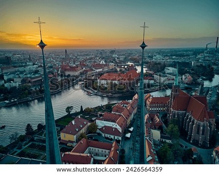 Aerial view on the Cathedral Island (Polish: Ostrow Tumski - the oldest part of the city of Wroclaw (German: Breslau) - city in southwestern Poland, historical region of Silesia, Poland, Europe, EU