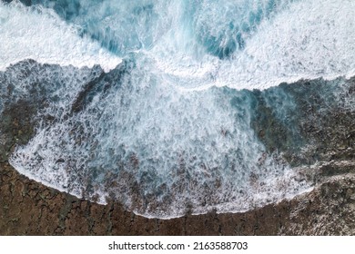 Aerial View On The Chasm At Etang-Salé In The South Of Reunion Island, With A Turquoise Sea And Its Corals