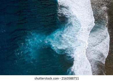 Aerial View On The Chasm At Etang-Salé In The South Of Reunion Island, With A Turquoise Sea And Its Corals