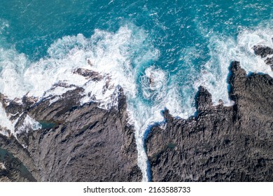 Aerial View On The Chasm At Etang-Salé In The South Of Reunion Island, With A Turquoise Sea And Its Corals