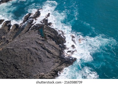 Aerial View On The Chasm At Etang-Salé In The South Of Reunion Island, With A Turquoise Sea And Its Corals