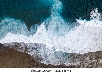 Aerial View On The Chasm At Etang-Salé In The South Of Reunion Island, With A Turquoise Sea And Its Corals