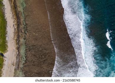 Aerial View On The Chasm At Etang-Salé In The South Of Reunion Island, With A Turquoise Sea And Its Corals