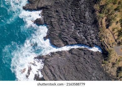 Aerial View On The Chasm At Etang-Salé In The South Of Reunion Island, With A Turquoise Sea And Its Corals