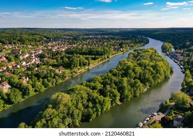 Aerial View On The City Of Samois Sur Seine In Seine Et Marne In France