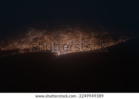 Aerial view on Colombo (Sri Lanka) from west. Satellite view on modern city at night