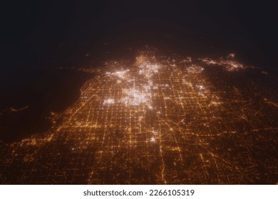 Aerial view on Detroit (USA) from north. Top view on modern city at night from space - Powered by Shutterstock