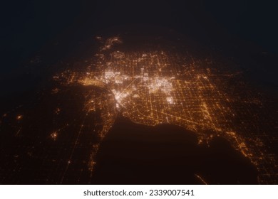 Aerial view on Detroit (USA) from east. Satellite view on modern city at night - Powered by Shutterstock