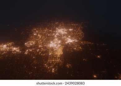 Aerial view on Detroit (USA) from south. Top view on modern city at night from satellite - Powered by Shutterstock