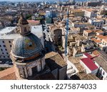 Aerial view on duomo Chiesa del carmine maggiore surrounded by old roofs of Palermo town, Italy, Sicily