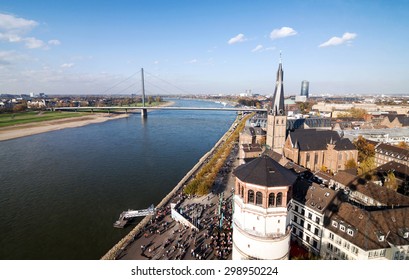 Aerial View On Dusseldorf Altstadt And Rhine River