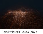 Aerial view on Evansville (USA) from north. Top view on modern city at night from space