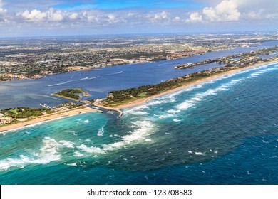Aerial View on Florida Beach and waterway near Palm Beach