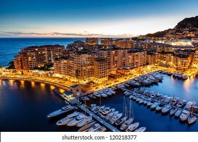 Aerial View on Fontvieille and Monaco Harbor with Luxury Yachts, French Riviera