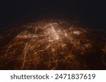 Aerial view on Hangzhou (China) from north. Top view on modern city at night from space