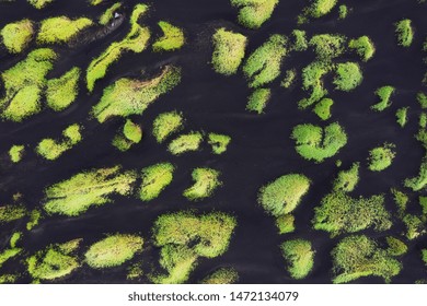 Aerial View On The Iceland. Aerial Landscape Above Black Sand And Grass. Icelandic Landscape From Air. Famous Place. Travel - Image