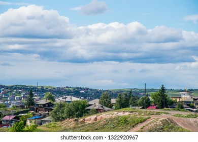 The Aerial View On Krasnoyarsk City From Chapel Hill, Russia. Summer Time In Siberia.